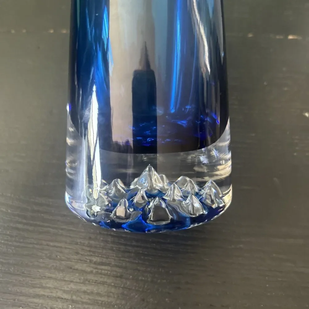 Cobalt Blue Art Glass Angular Blunted Cone Vase Heavy Bottom